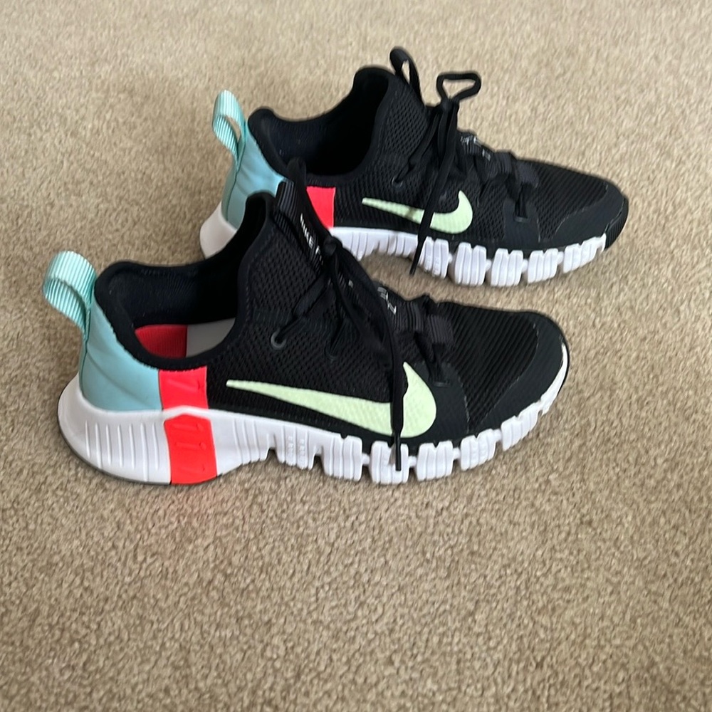 Nike Black and Blue Athletic Shoes with Unique Lacing System